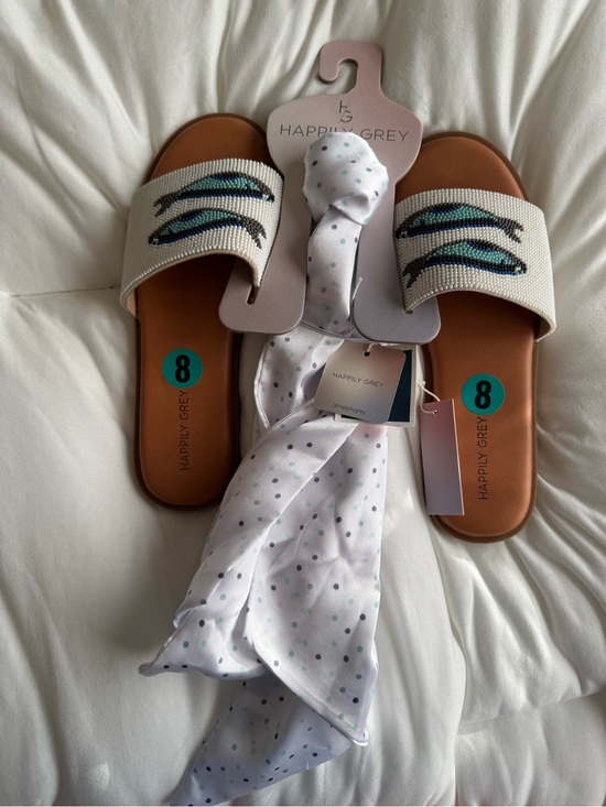 Happily Grey Shoes - Beaded Sardine Sandals and Headscarf New with Tags Size 8